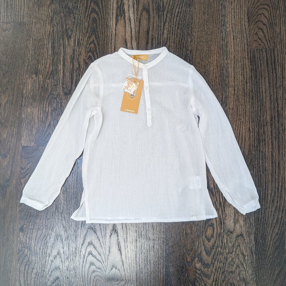 Le Bourdon Boys Cotton Mandarin Collar Long Sleeve Gauze Dress Shirt Size 7 New!